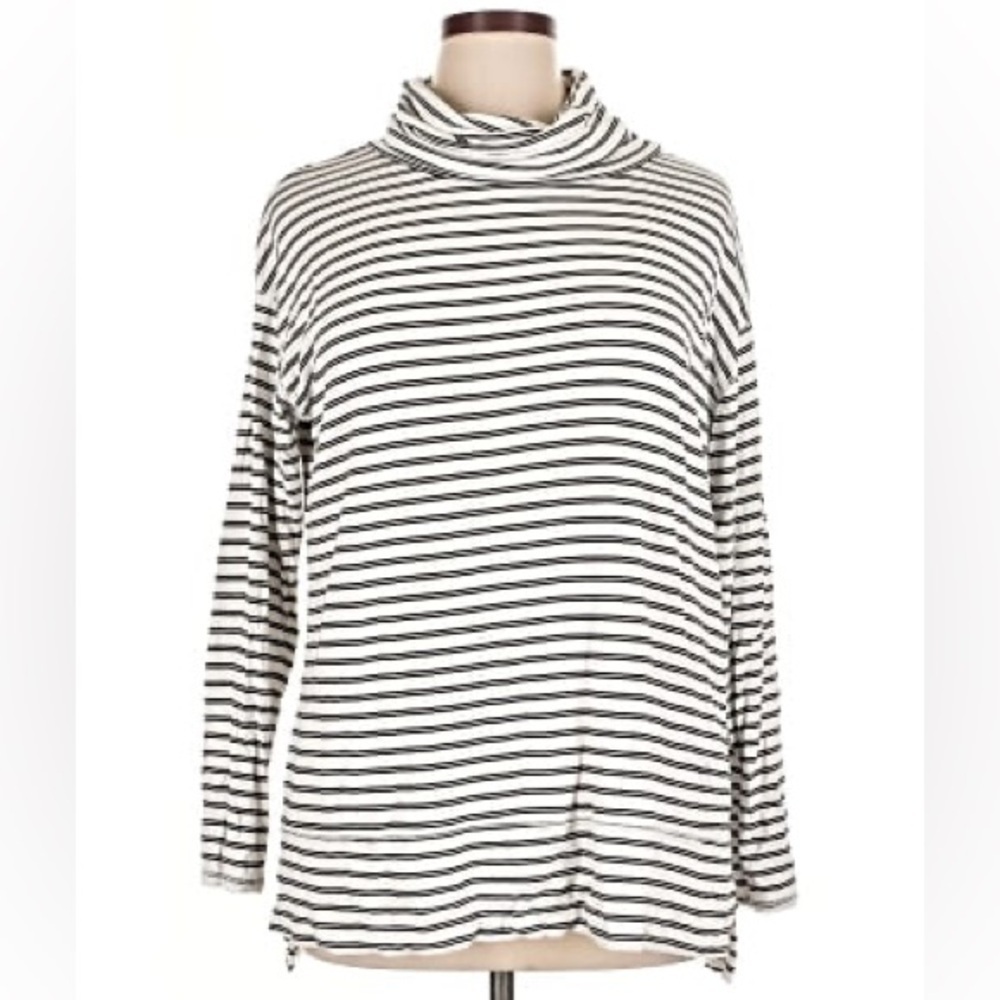 Liz Claiborne Black and White Striped Long Sleeve Top. Cowl Turtleneck sz L - Picture 13 of 13